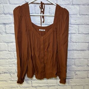 Reformation Shirt Womens Small Rust Peasant Puff Sleeve Off Shoulder Crop Boho